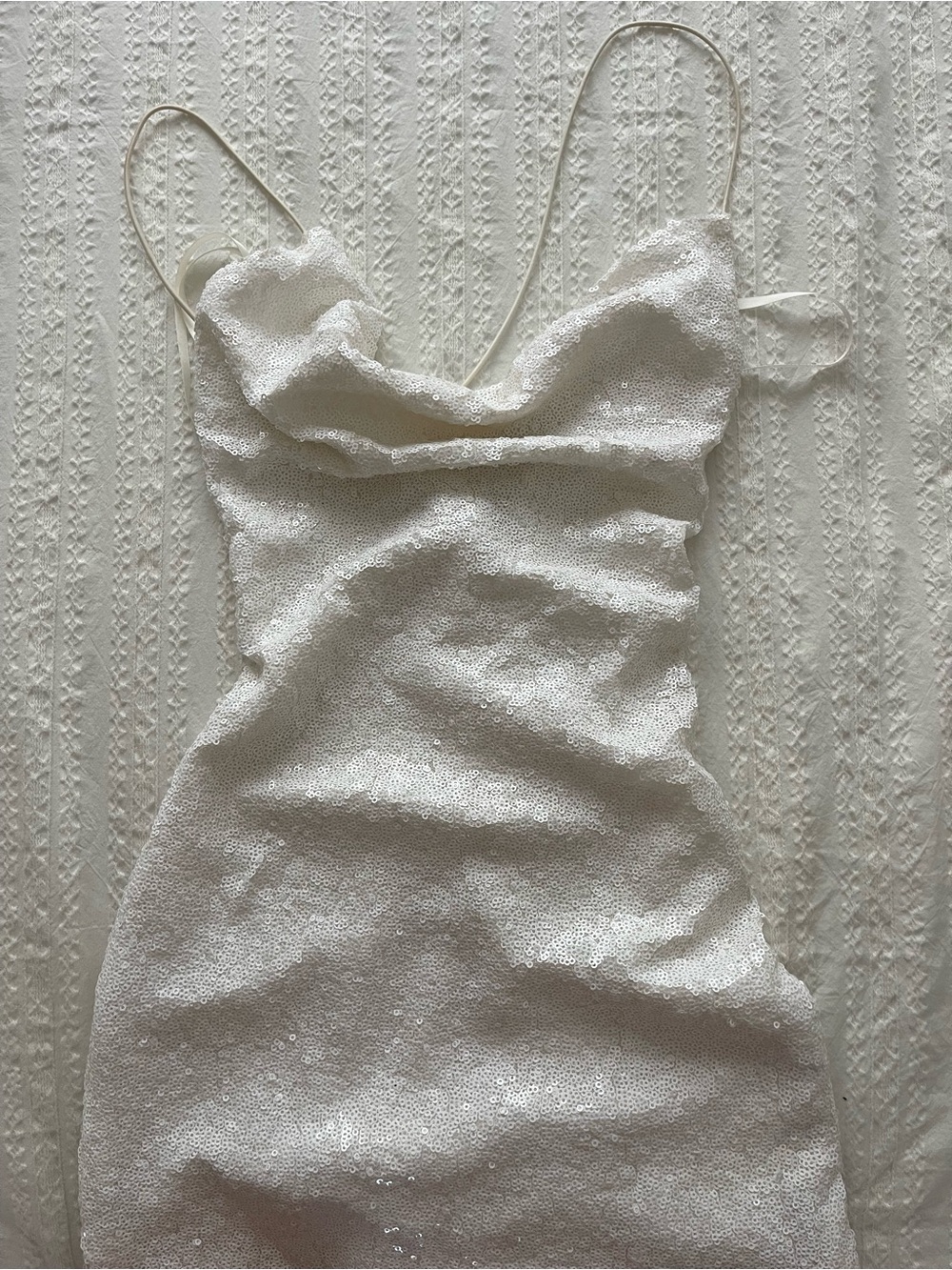 Macy's White Sequin Cowl Neck Mini Dress